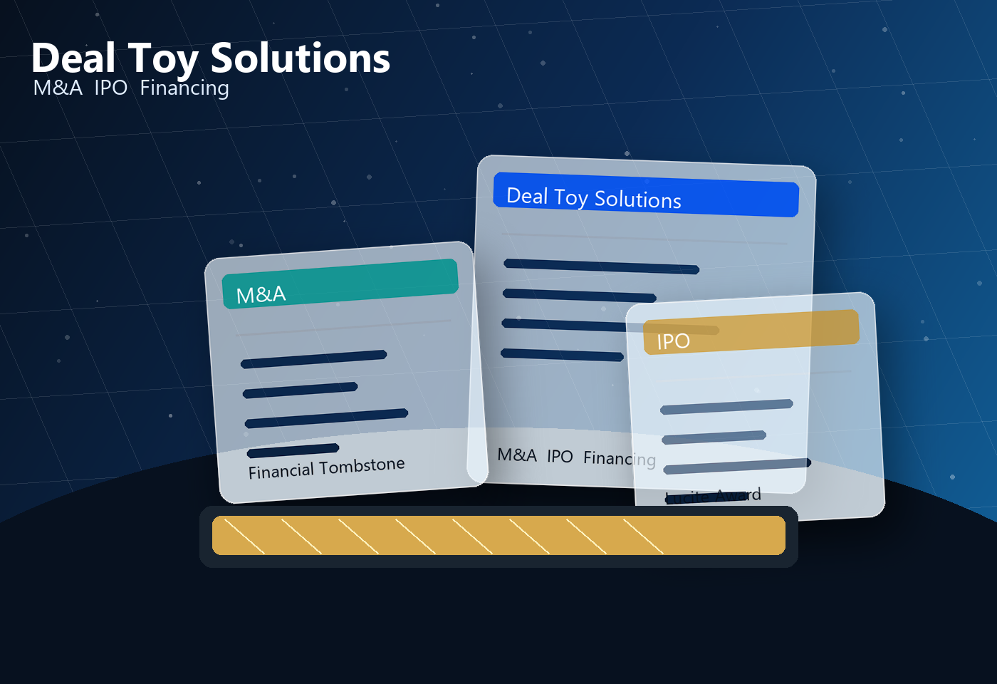 Custom deal toy and financial tombstone product suite